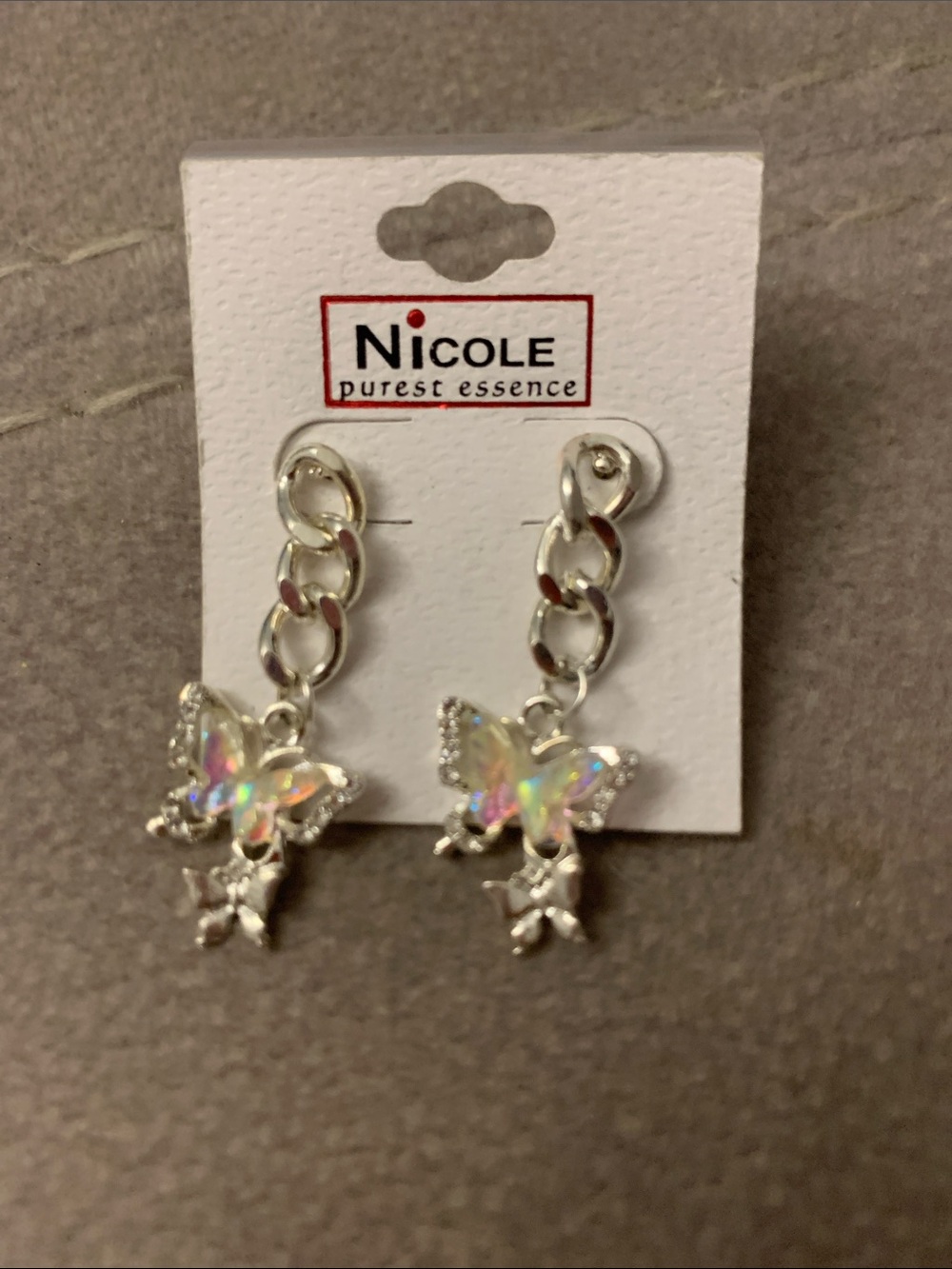 Nicole Iridescent Butterfly Chain Drop Earrings - Silver